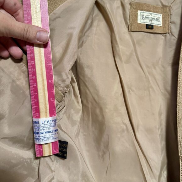 Vintage Western Cropped Suede Leather Jacket Size 12, Beige Tan, Made in Korea - Picture 7 of 9